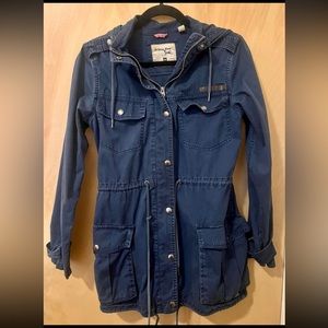 Triple Five Soul Womens Size Small S/P Blue 4 Pocket Unlined Jacket Coat w/ hood
